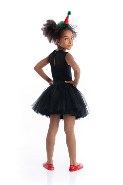 Siyah Düz Tütü Etek Siyah Karlı Body