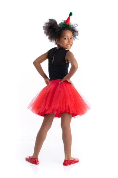 Kırmızı Düz Tütü Etek Kar Taneli Body