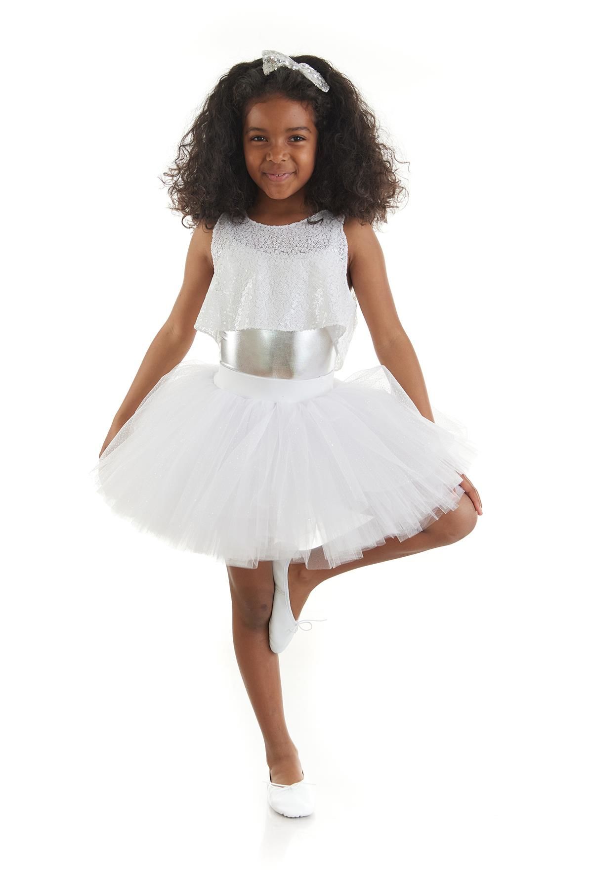 Kız Çocuk Beyaz Hip Hop Dans Kostümü - 23 Nisan Kıyafetleri