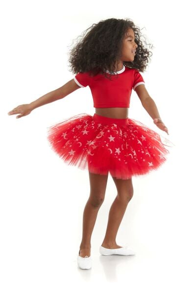 Kız Çocuk Kırmızı Ay Yıldızlı Dans Kostümü - 23 Nisan Kıyafetleri