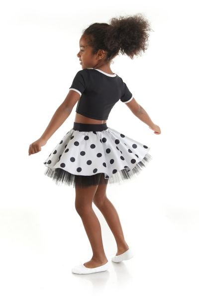 Kız Çocuk Siyah Beyaz Puantiyeli Dans Kostümü - 23 Nisan Kıyafetleri