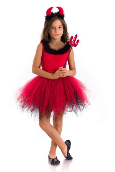 Şeytan Kız Kostümü - Kız Çocuk Halloween, Doğum Günü ve Parti Kostümleri