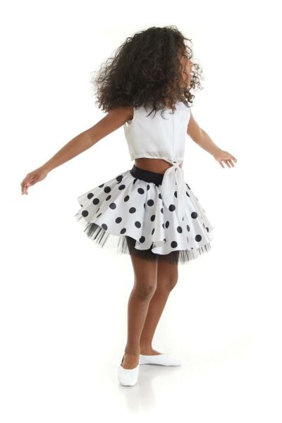 Kız Çocuk Siyah Beyaz Puantiyeli Dans Kostümü - 23 Nisan Kıyafetleri